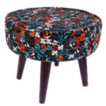 Pouf persan traditionnel avec pieds en bois et tissu en velours bleu