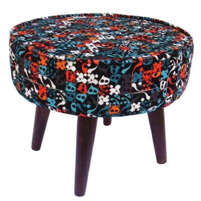 Pouf persan traditionnel avec pieds en bois et tissu en velours bleu