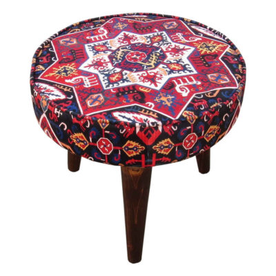 Pouf persan traditionnel avec pieds en bois et tissu en velours Raaz