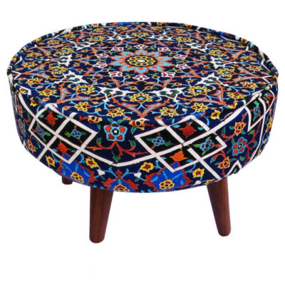 Pouf persan traditionnel avec pieds en bois et tissu en velours Tile