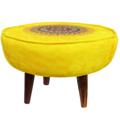 Pouf rond en velours inspiré de l’art persan jaune Toranj
