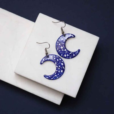 Boucles d’oreilles persanes faites à la main avec lune artistique Minakari