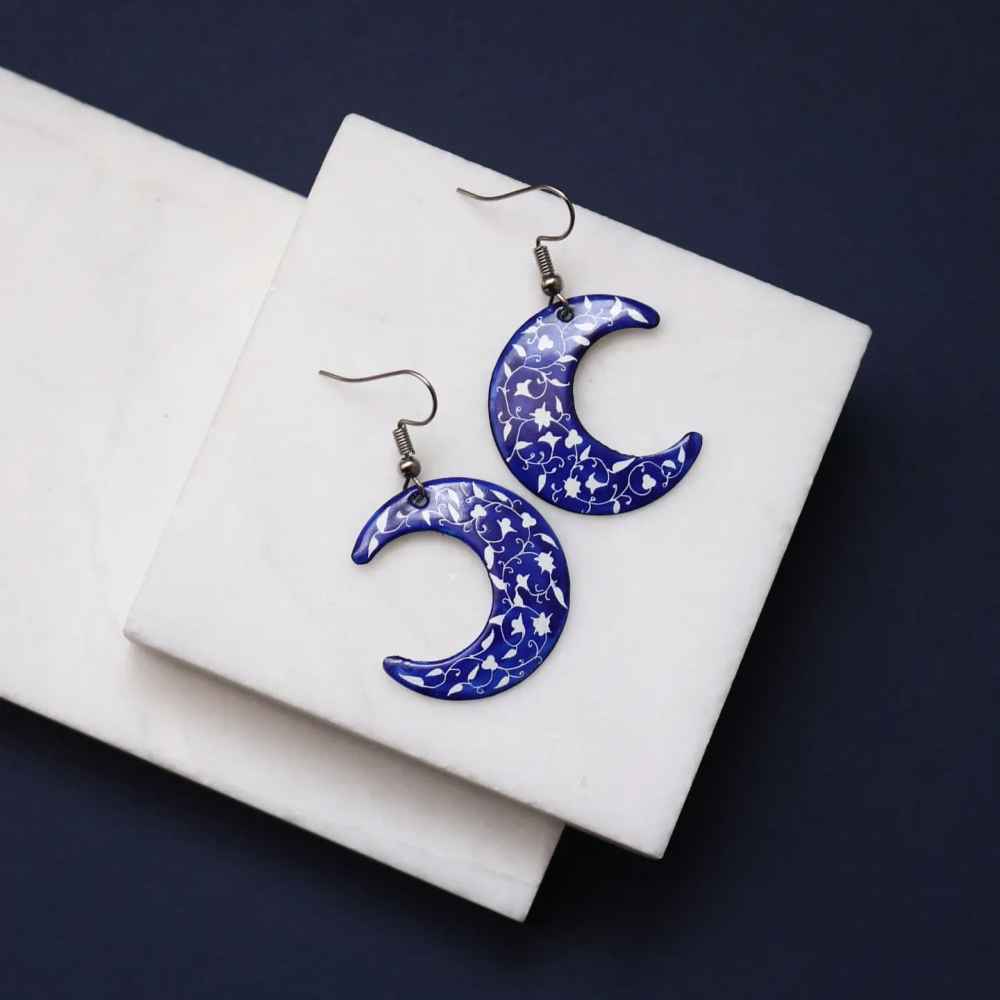 Boucles d'oreilles persanes faites à la main avec lune artistique Minakari