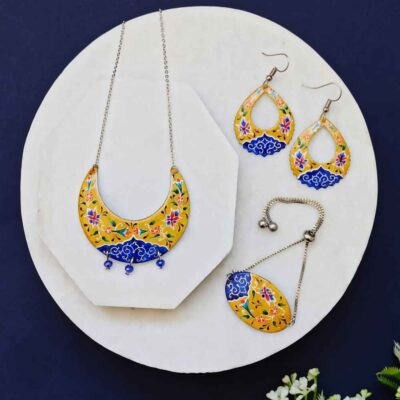 Ensemble de Bijoux Minakari Perse Modèle Lune Jaune