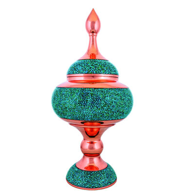 Sucrier persan artisanal en cuivre incrusté de turquoise Mahtab