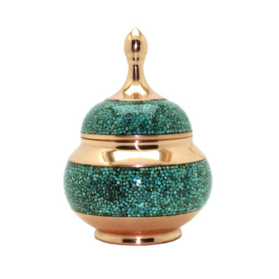 Sucrier persan artisanal en cuivre incrusté de turquoise Sana