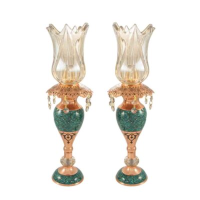 Bougeoir en cuivre persan fait à la main – Design incrusté de turquoise – Helma (2x)
