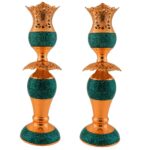 Bougeoir en cuivre persan fait à la main – Design incrusté de turquoise – Razeghi (2x)
