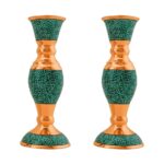 Bougeoir en cuivre persan fait à la main – Design incrusté de turquoise – Sima (2x)