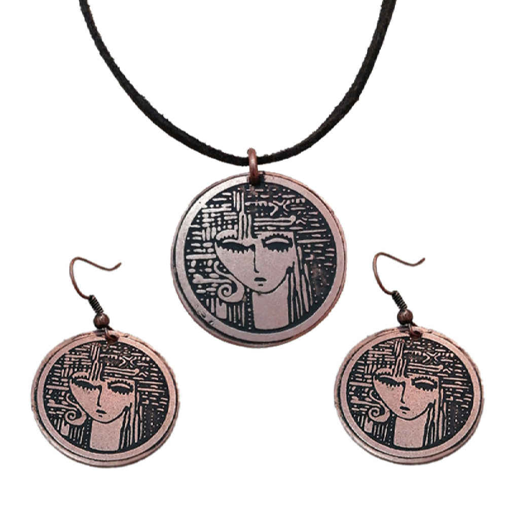 Ensemble de Collier et Boucles d'Oreilles en Cuivre Modèle Rokh