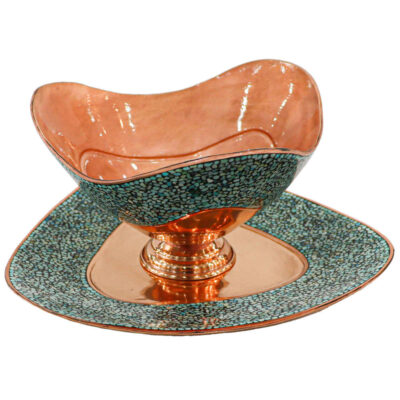 Bol & Assiette Décoratifs Persans Artisanaux Incrustés de Turquoise