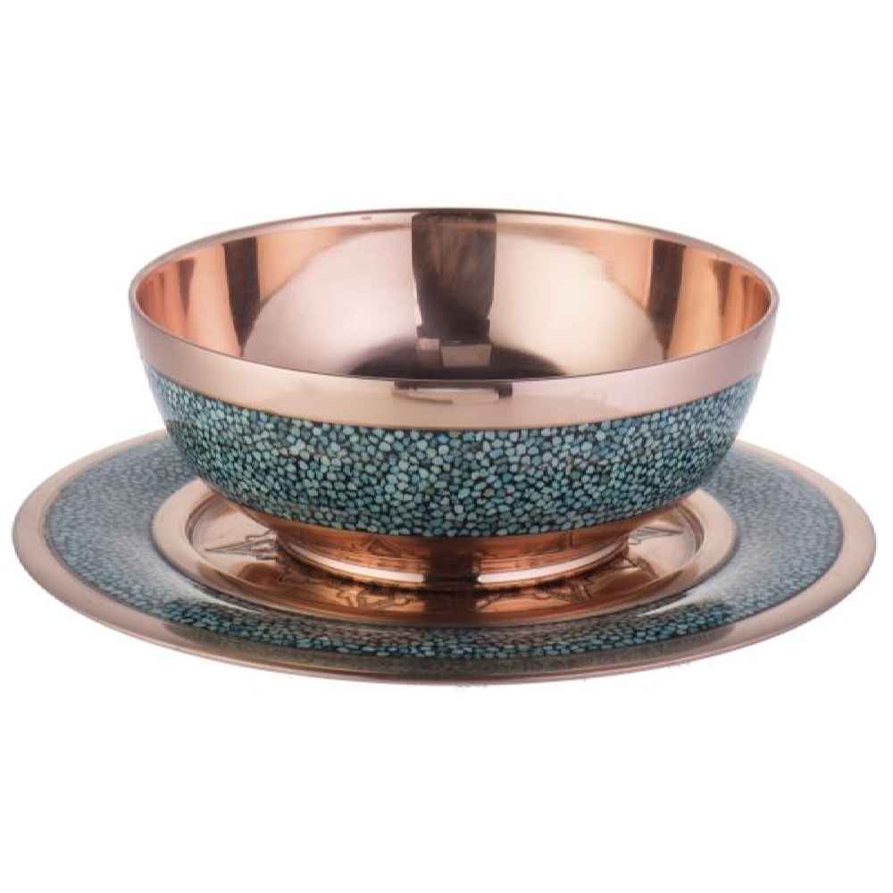 Bol & Assiette Décoratifs Persans Artisanaux Incrustés de Turquoise