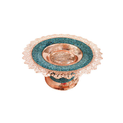 Plat sur Piédestal en Cuivre Incrusté de Turquoise Modèle Alma