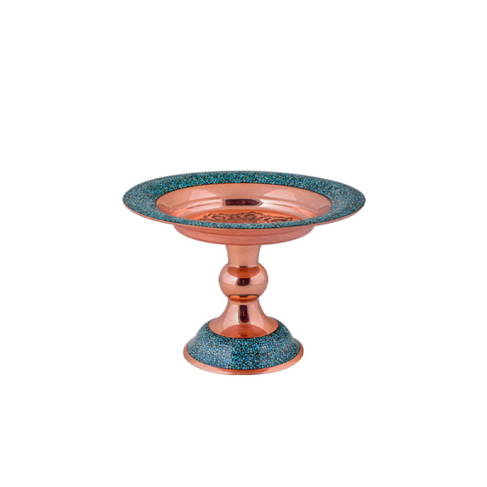 Bonbonnière sur Piédestal en Cuivre Incrustée de Turquoise Modèle Zivar