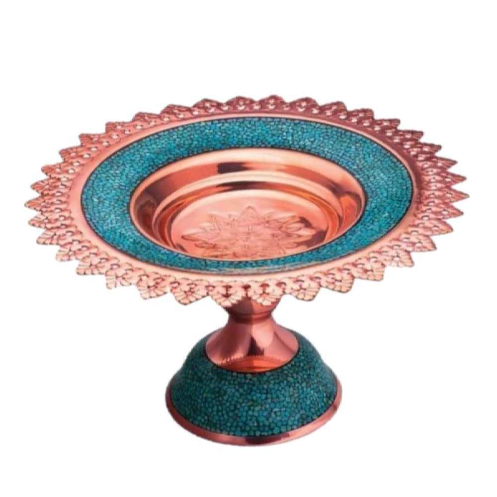 Plat sur Piédestal en Cuivre Incrusté de Turquoise Modèle Karimi