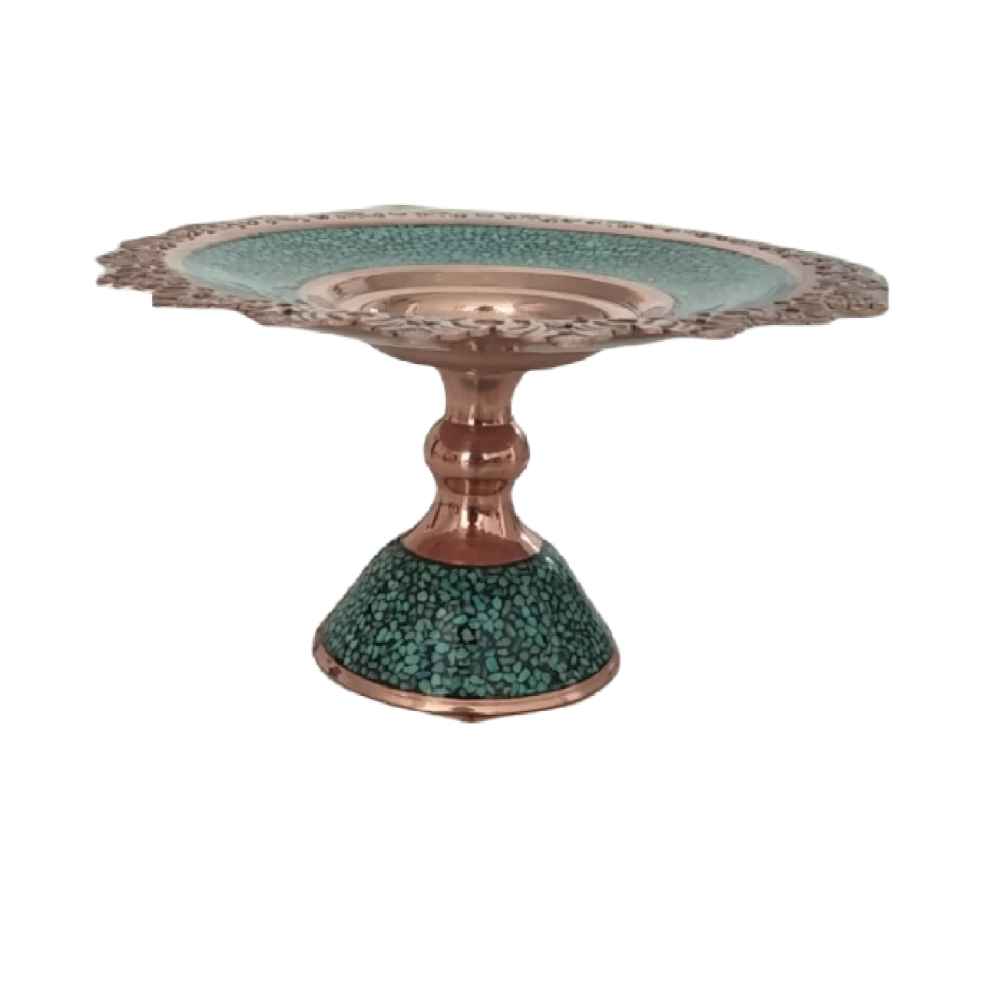 Plat sur Piédestal en Cuivre Incrusté de Turquoise Modèle Khorshidi