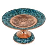 Plat sur Piédestal en Cuivre Incrusté de Turquoise Modèle Sayeh