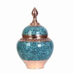 Sucrier persan artisanal en cuivre incrusté de turquoise Moshabak