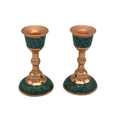 Bougeoir en cuivre persan fait à la main – Design incrusté de turquoise – Laleh (2x)