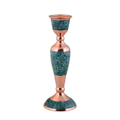 Bougeoir en cuivre persan fait à la main – Design incrusté de turquoise – Sahra