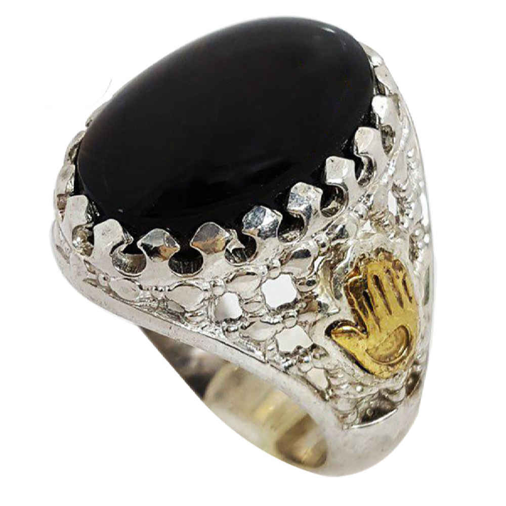 Bague en argent Aqeeq yéménite persane pour hommes - Noir