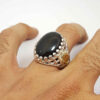 Bague en argent Aqeeq yéménite persane pour hommes - Noir