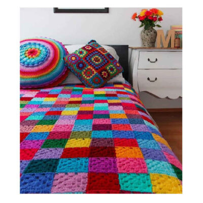 Couverture en crochet de coton – Couverture colorée style afghan – Aban