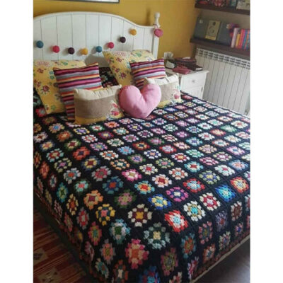 Couverture en crochet de coton – Couverture colorée style afghan – Atosa