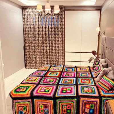 Couverture en crochet de coton – Couverture colorée style moderne afghan – Taban
