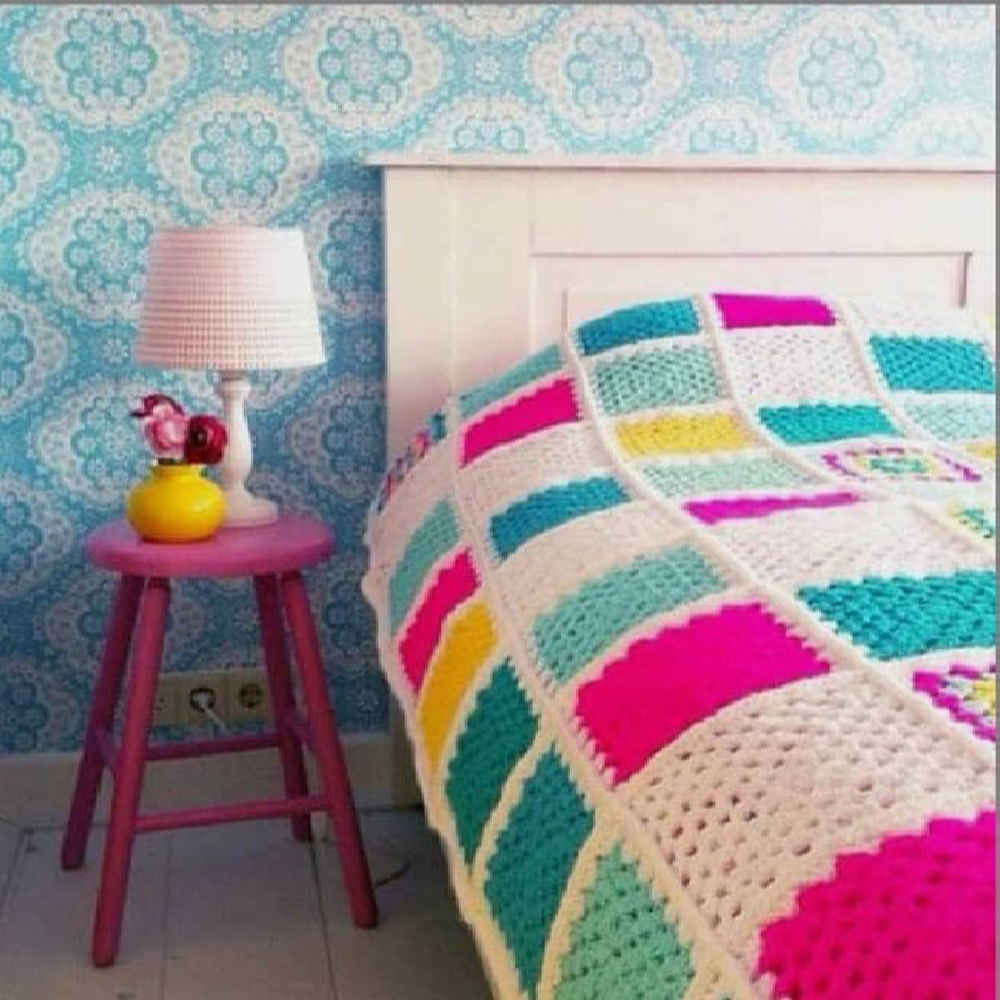 Couverture en crochet de coton – Couverture colorée style afghan – Parto