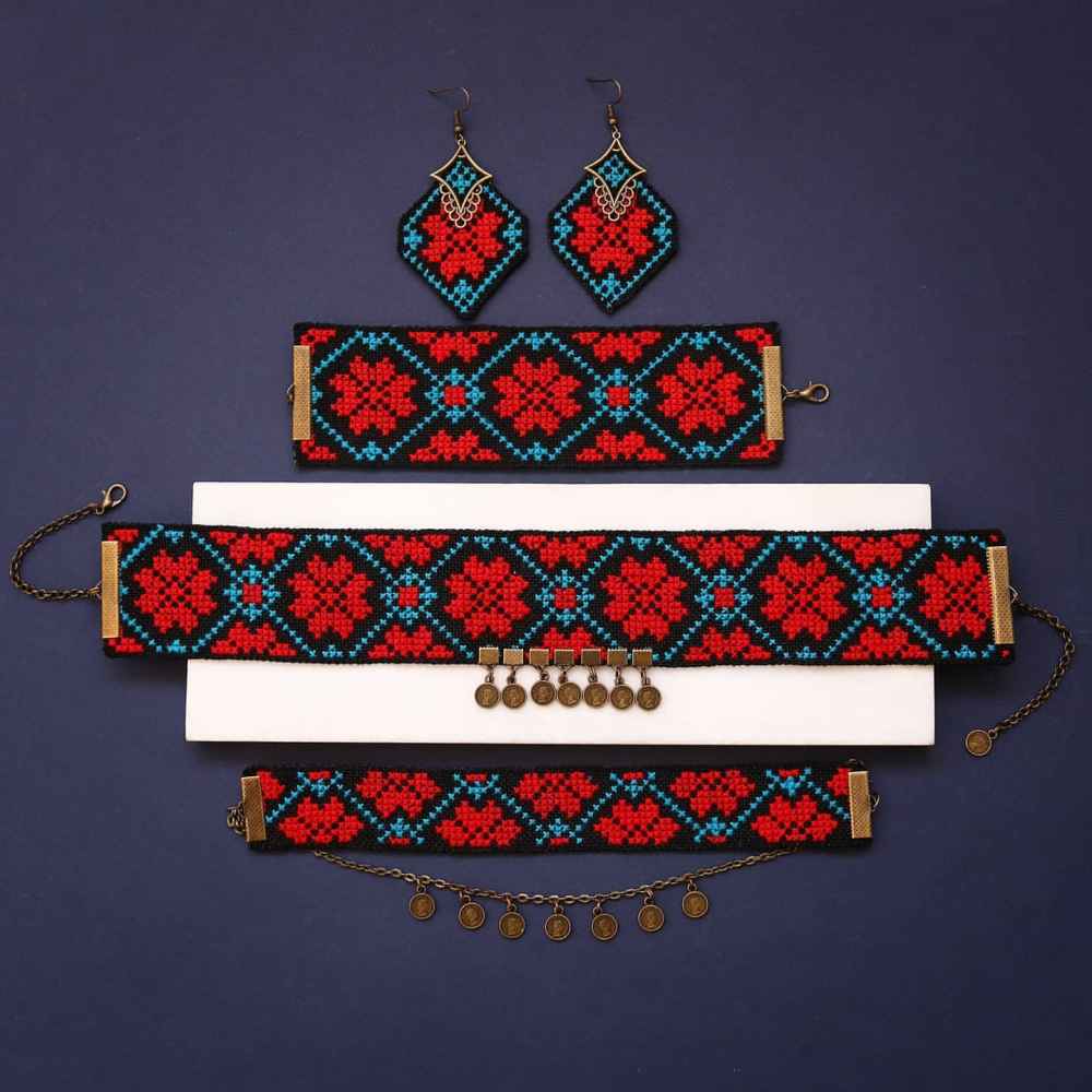 Persian Embroidered Necklace, Bracelet & Earrings Set Pegah