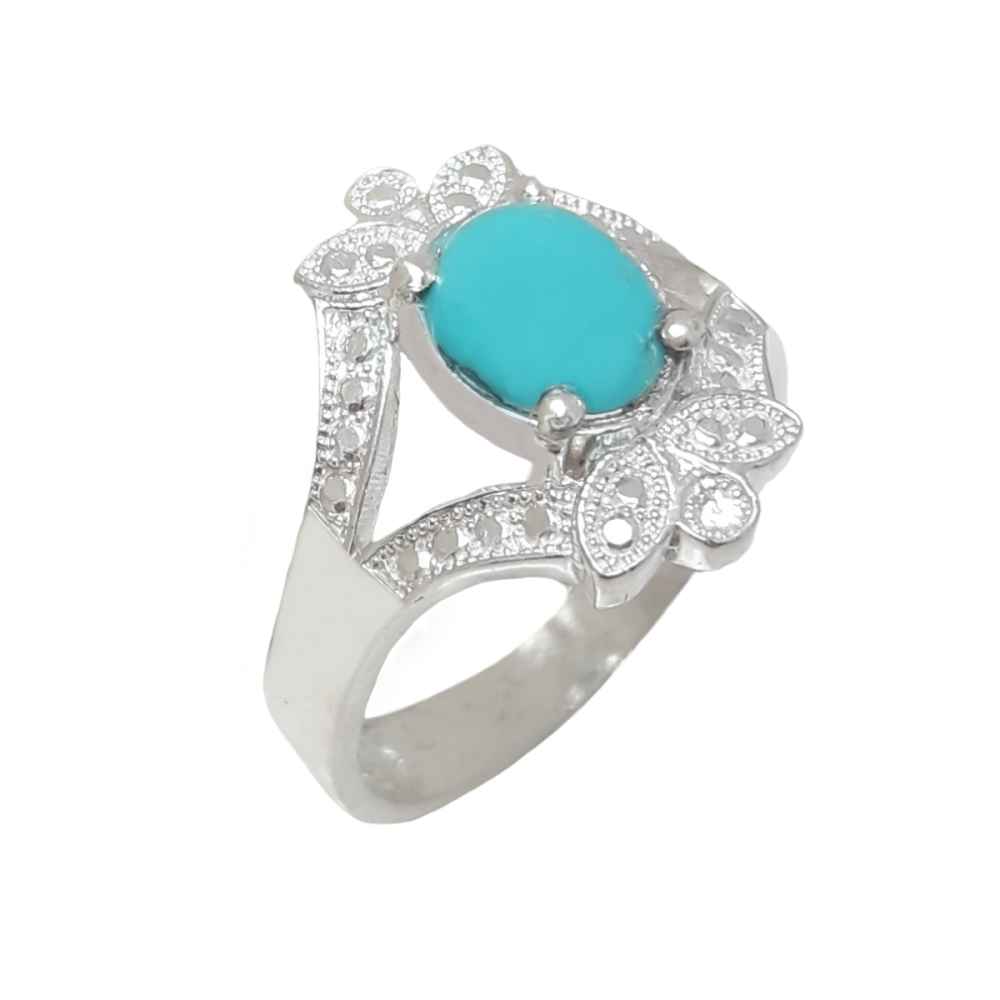 Bague en Argent Persan Faite Main avec Turquoise de Neyshabur Fariba