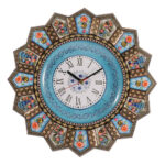 Horloge murale en bois persane artisanale – Art du marqueterie Khatam, Armaghan