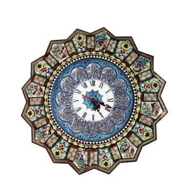 Horloge murale en bois persane artisanale – Art du marqueterie Khatam, Banoo