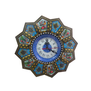 Horloge murale en bois persane artisanale – Art du marqueterie Khatam, Baran