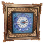 Horloge murale en bois persane artisanale – Art du marqueterie Khatam, Bina