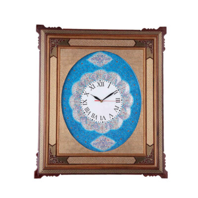 Horloge murale en bois persane artisanale – Art du marqueterie Khatam, Atieh