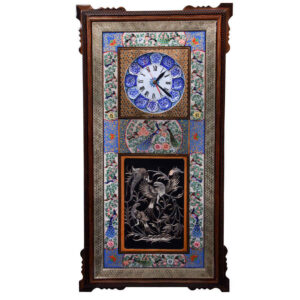 Horloge murale en bois persane artisanale – Art du marqueterie Khatam, Golban
