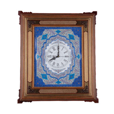 Horloge murale en bois persane artisanale – Art du marqueterie Khatam, Karoobi
