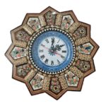 Horloge murale en bois persane artisanale – Art du marqueterie Khatam, Naghashi