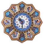 Horloge murale en bois persane artisanale – Art du marqueterie Khatam, Khorshidi
