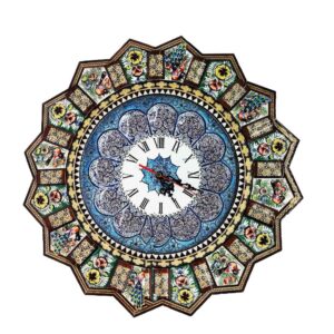 Horloge murale en bois persane artisanale – Art du marqueterie Khatam, Laya