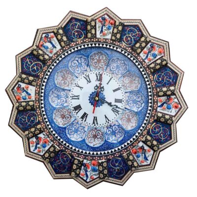 Horloge murale en bois persane artisanale – Art du marqueterie Khatam, Lila