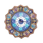 Horloge murale en bois persane artisanale – Art du marqueterie Khatam, Lona
