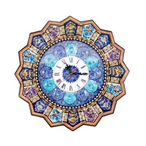 Horloge murale en bois persane artisanale – Art du marqueterie Khatam, Lona