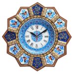 Horloge murale en bois persane artisanale – Art du marqueterie Khatam, Mahsa