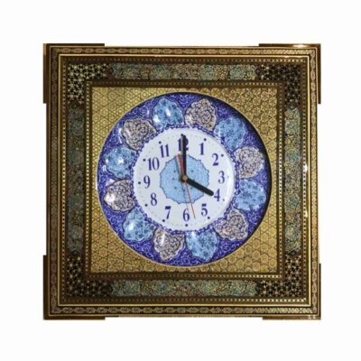 Horloge murale en bois persane artisanale – Art du marqueterie Khatam, Melina