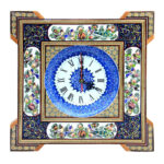 Horloge murale en bois persane artisanale – Art du marqueterie Khatam, Mina