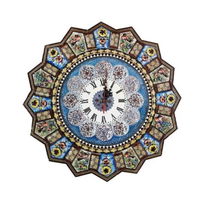 Horloge murale en bois persane artisanale – Art du marqueterie Khatam, Nahal