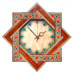 Horloge murale en bois persane artisanale – Art du marqueterie Khatam, Narenji